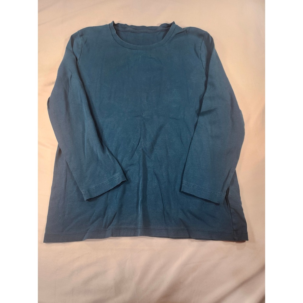 Womens Teal Blue 100% Cotton Long Sleeve Crewneck T-Shirt Casual Top RN 54050